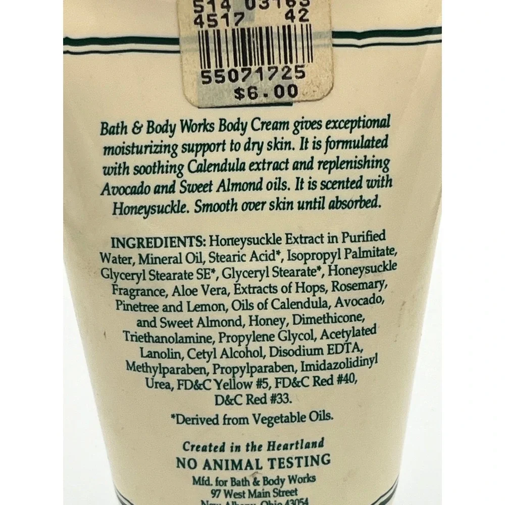 Vintage Bath & Body Works Honeysuckle Body Cream 4 oz Heartland Era Rare
